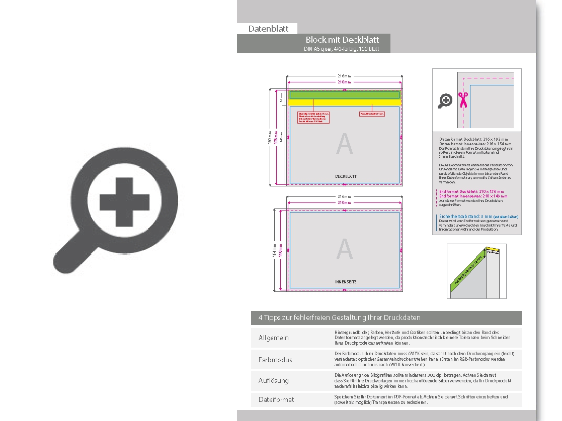 Product Bild block_mit_leimbindung_und_deckblatt__din_a5_quer__100_blatt__4_0_farbig_einseitig_bedruckt