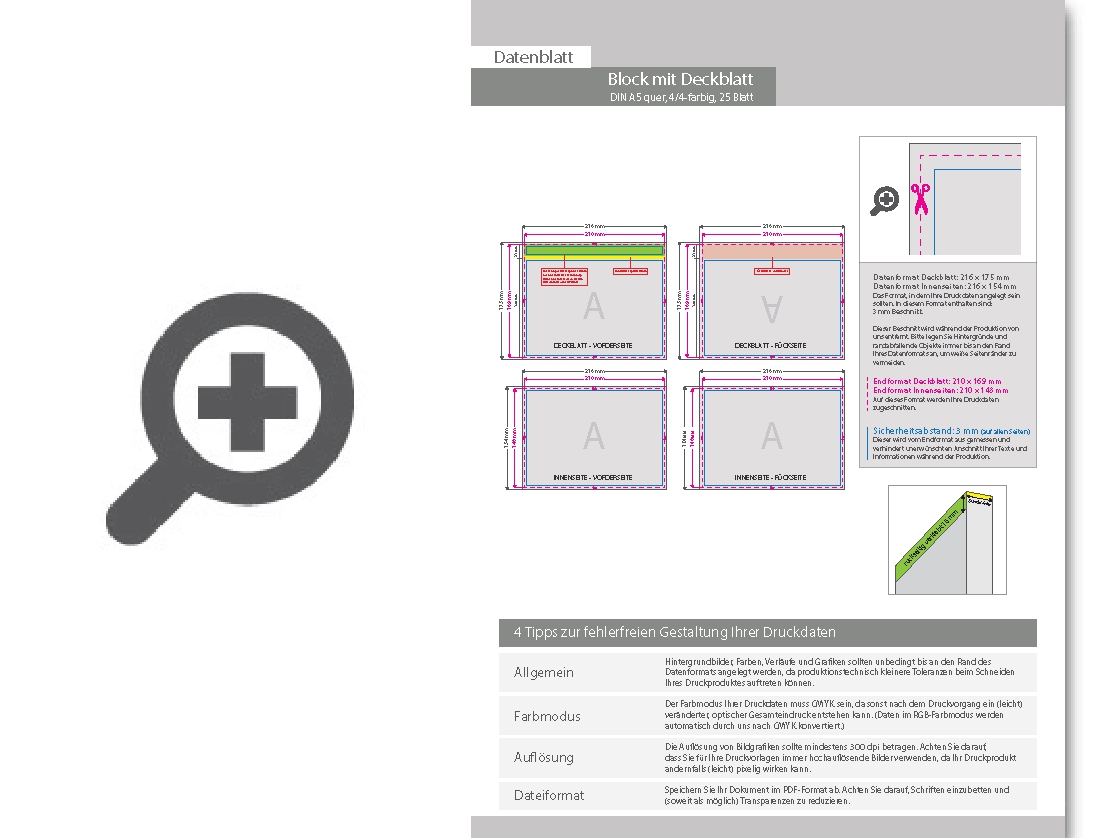 Product Bild block_mit_leimbindung_und_deckblatt__din_a5_quer__25_blatt__4_4_farbig_beidseitig_bedruckt